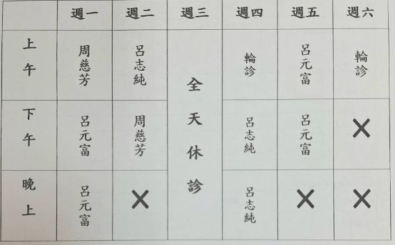 元明眼科掛號門診表